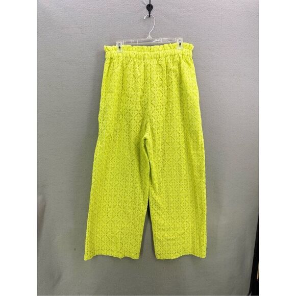 Anthropologie Ollari Lacy Wide-Leg Lace Pants size L Chartreuse/Lime - Picture 4 of 11